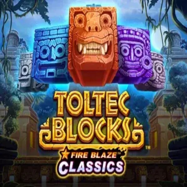 Fire Blaze: Toltec Blocks slot logo by Rarestone Gaming at Bassbet Casino